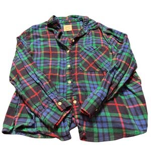 Aerie Plaid Button Down Shirt Women's Size L Green Blue‎ Red Long Sleeve